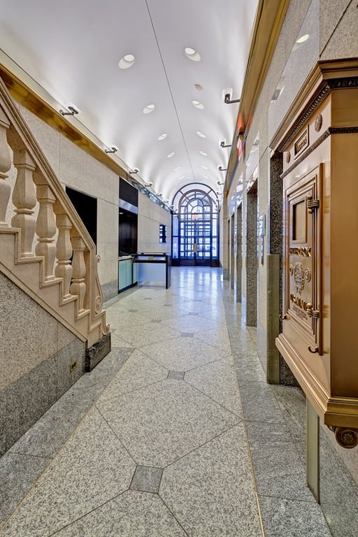 Interior lobby at 8 West 40th Street looking at entryway.