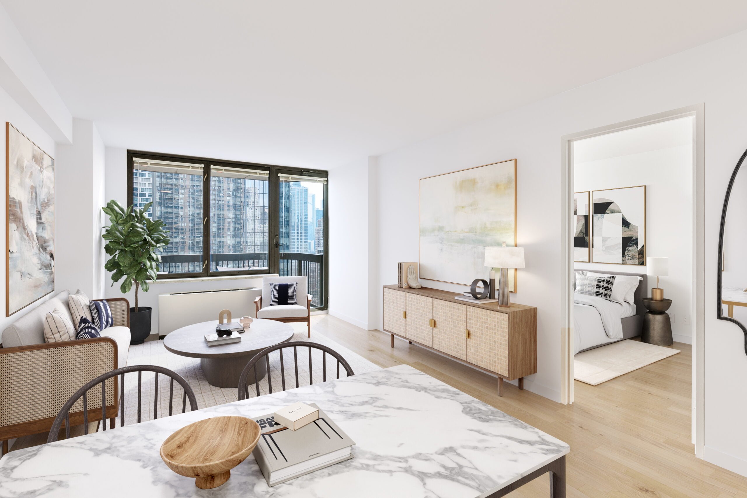 View of Symphony House 235 West 56th Street Living Room and Dining Room